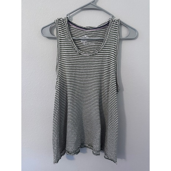 Pilcro and the Letterpress Tops - Pilcro Tank Top Size S Green Striped White Linen Cotton Sleeveless Scoop Neck